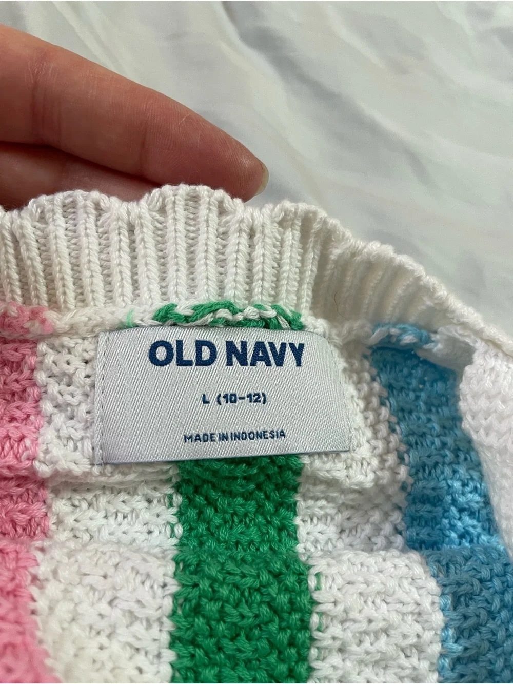 Youth Old Navy Sleeveless Sweater Knit Tank Top cotton stripe LG crochet white